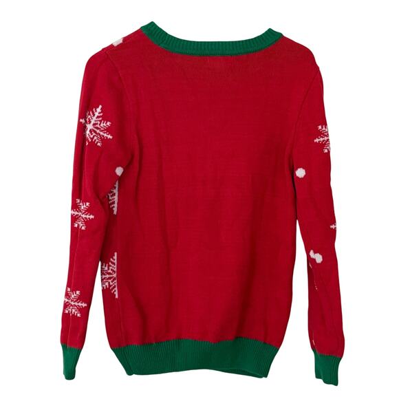 Ugly Christmas Sweater Red Green Sequin Change Naughty Nice Pullover Sweater M - Picture 11 of 11